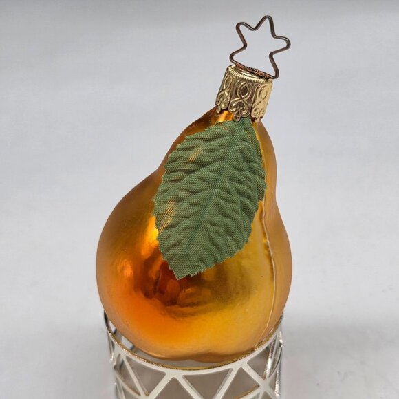 Inge Glas Pear German Glass Christmas Ornament Orange 3" - Picture 1 of 6